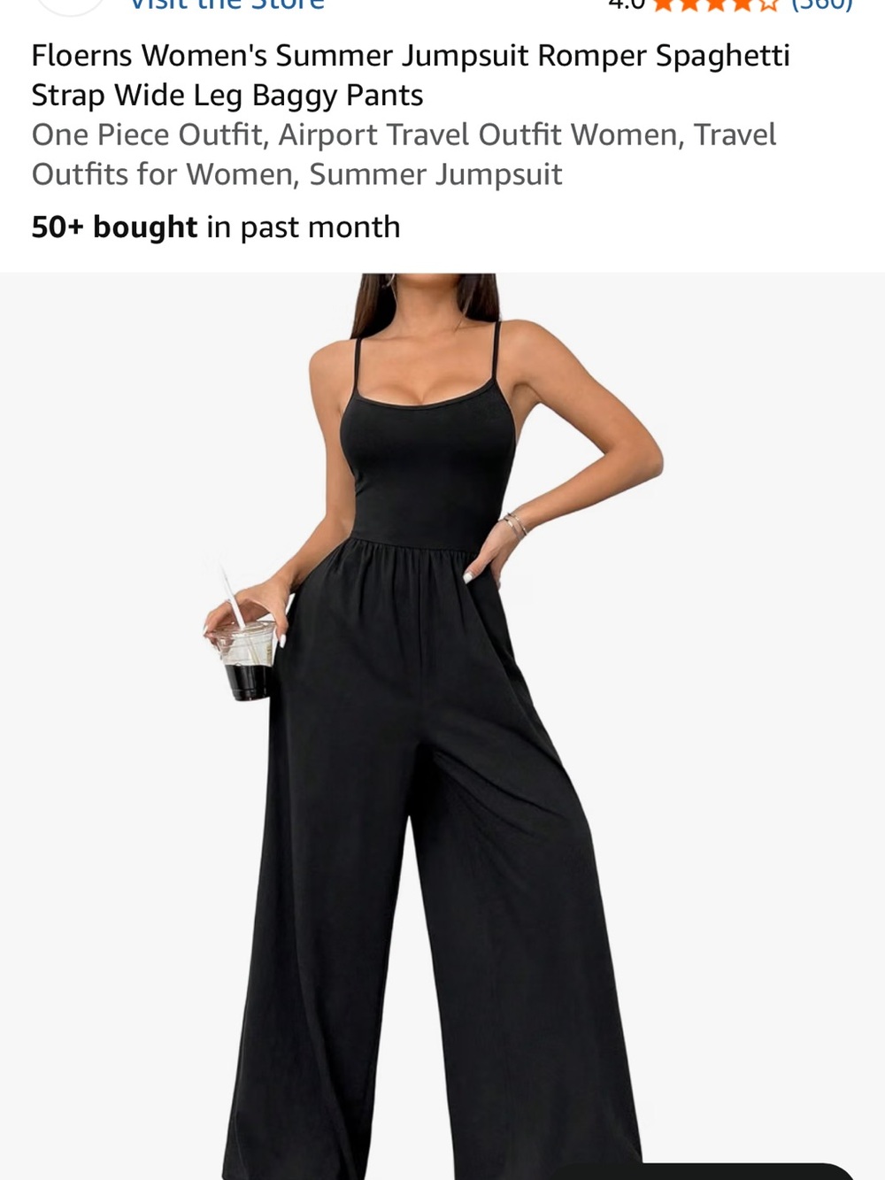 Women’s Black Spaghetti Strap Wide-Leg Jumpsuit
